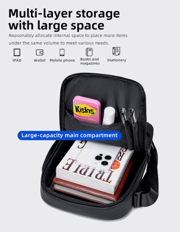 GOLDEN WOLF τσάντα ώμου GKB00732 με θήκη tablet, 3L, μαύρη - Image 4